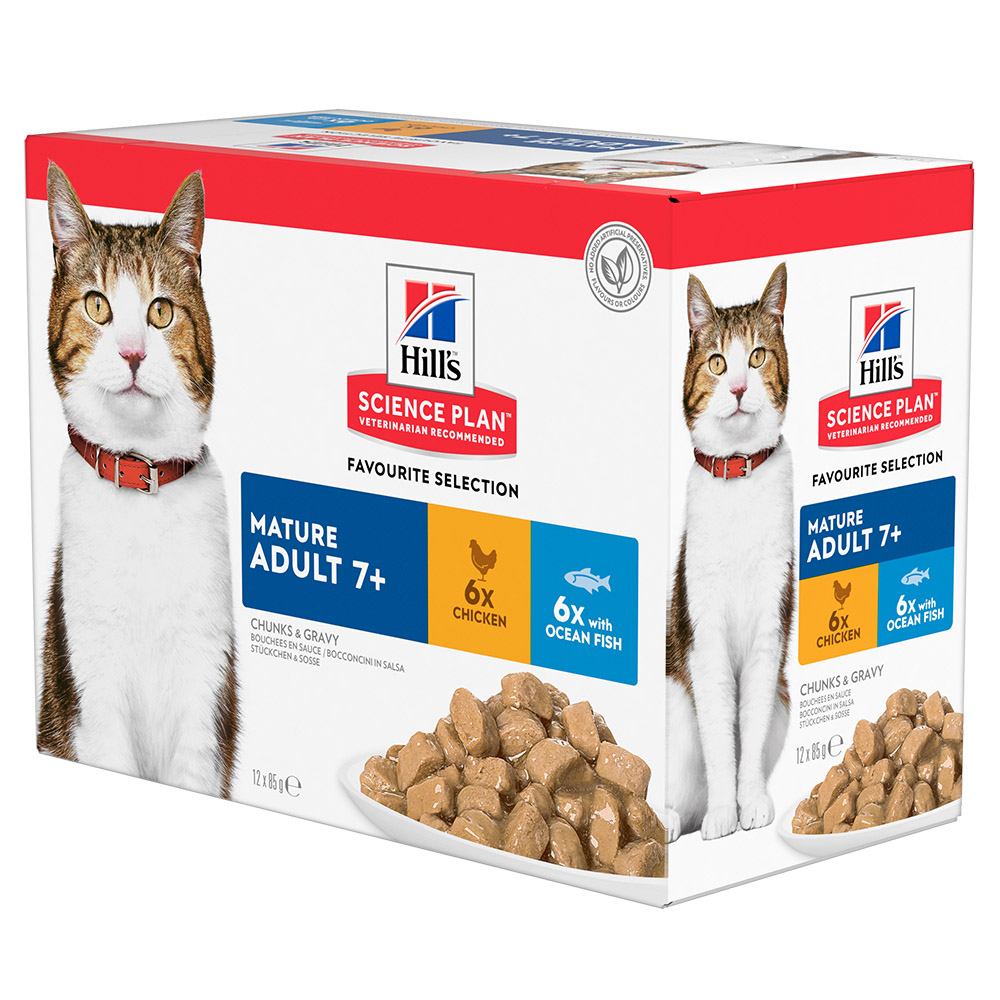 Hills Cat Mature Chicken/Ocean Fish Pouches 12x85g